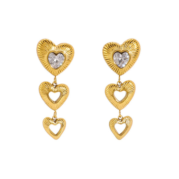 Fashion Multilayer Love Heartshaped Zircon Tassel Earrings Stainless Steel 18K Gold Plated Furnace Vacuum Plated Waterproof For Women