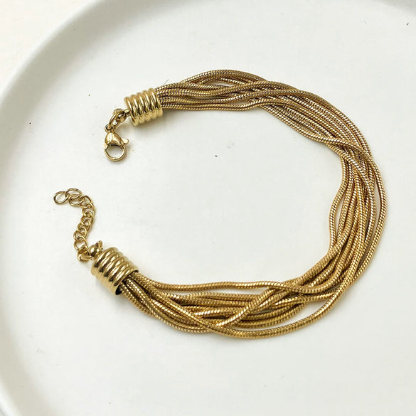 Fashion Multilayer Stitching Snake Bone Chain Stainless Steel Vacuum Electroplated Real Gold Bracelet