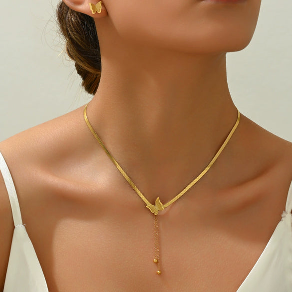 Fashion Multilayered Butterfly Ins Style Animal Zodiac Stainless Steel And Titanium Steel Necklace For Women