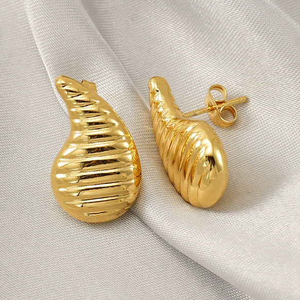 Fashion Natural Drop Shape Titanium Steel 18K Gold Plated Earrings For Women