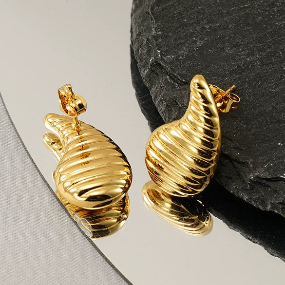Fashion Natural Drop Shape Titanium Steel 18K Gold Plated Earrings For Women