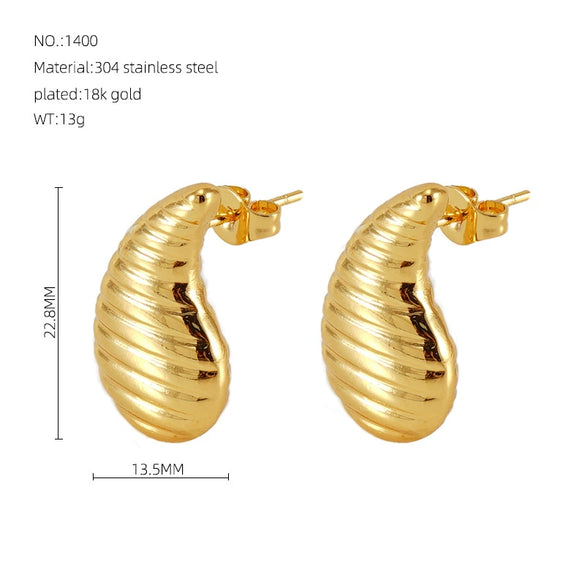 Fashion Natural Drop Shape Titanium Steel 18K Gold Plated Earrings For Women