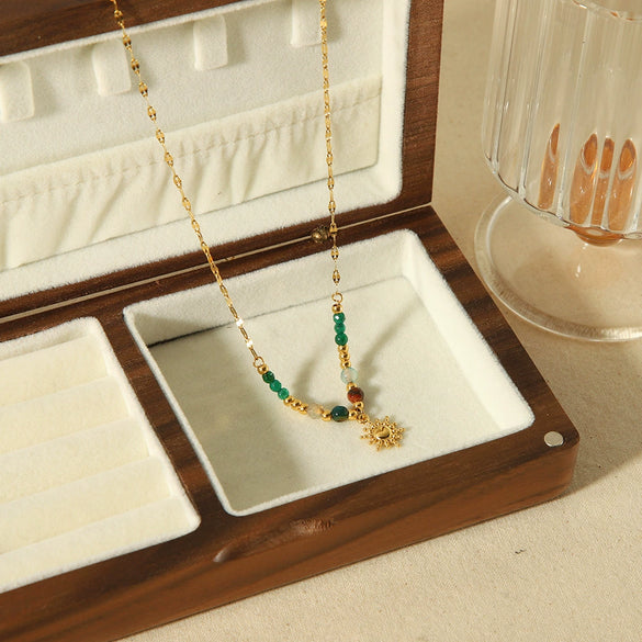 Fashion Natural Stone Clavicle Chain Necklace Stainless Steel Titanium Steel Geometric Electroplating