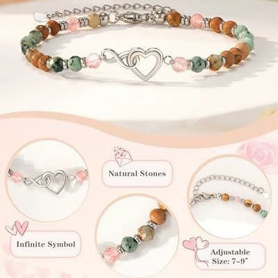 Fashion Natural Stone Heart Beaded Bracelet Set Adjustable Geometric Minimalist Unisex Gift Bracelet For Family And Friends