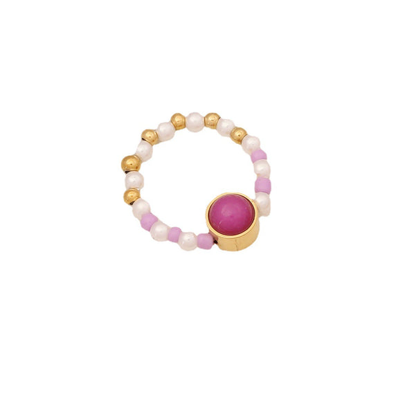 Fashion Natural Stone Ring And Pearl Bracelet Handmade Stainless Steel Jewelry