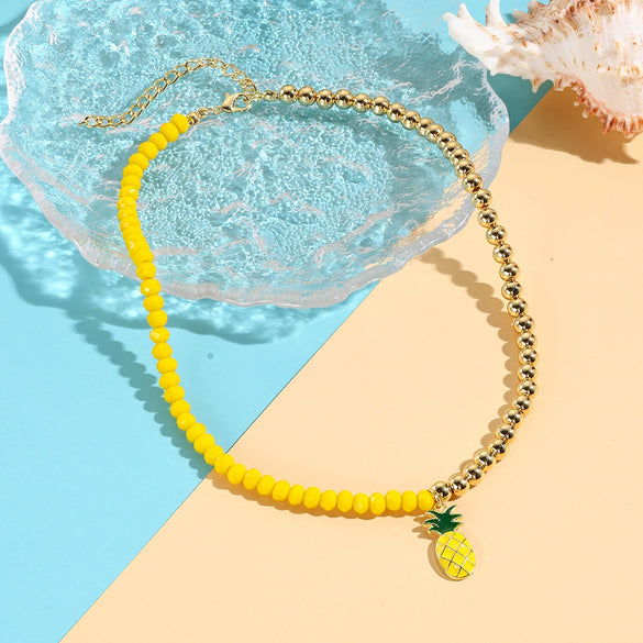 Fashion Necklace Alloy Handmade Beaded With Fruit Strawberry Pineapple Electroplating For Women