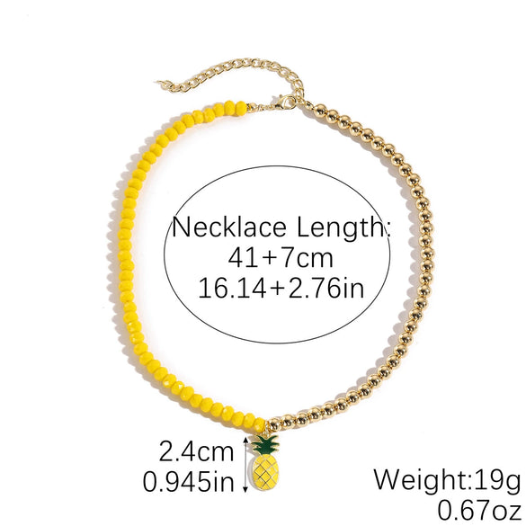 Fashion Necklace Alloy Handmade Beaded With Fruit Strawberry Pineapple Electroplating For Women