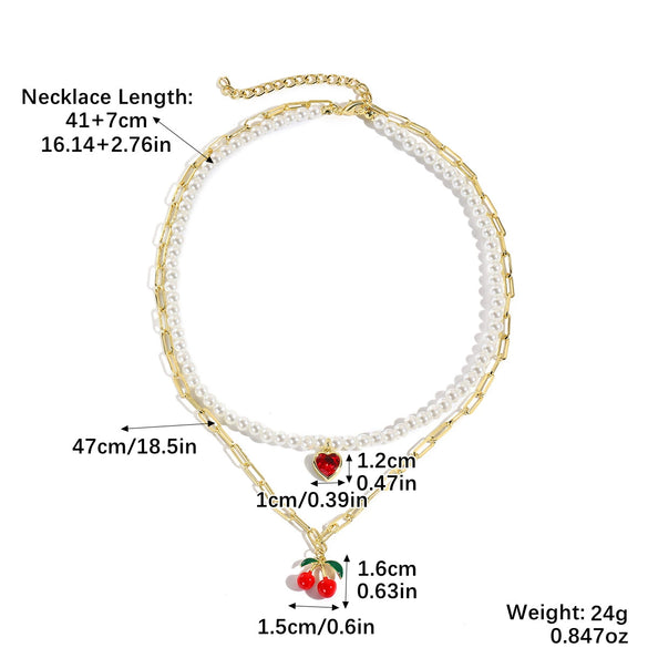 Fashion Necklace Alloy Handmade Beaded With Fruit Strawberry Pineapple Electroplating For Women