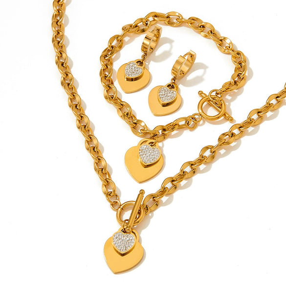 Fashion Necklace Bracelet Jewelry Set With Love Peach Shape In Stainless Steel And Titanium Steel Electroplated With Love Water Drops Bell Patterns For Women