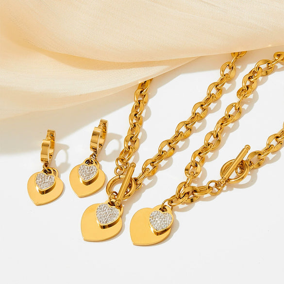 Fashion Necklace Bracelet Jewelry Set With Love Peach Shape In Stainless Steel And Titanium Steel Electroplated With Love Water Drops Bell Patterns For Women