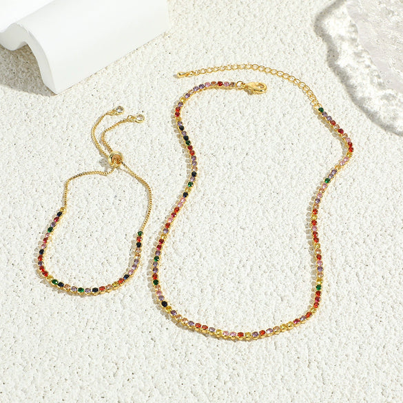 Fashion Necklace Geometric Pattern Round Zircon Elliptical Claw Chain Electroplating Jewelry For Women