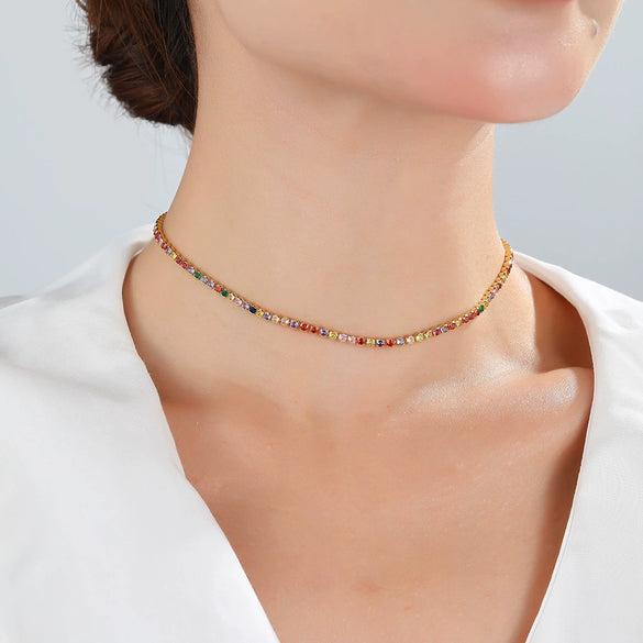 Fashion Necklace Geometric Pattern Round Zircon Elliptical Claw Chain Electroplating Jewelry For Women