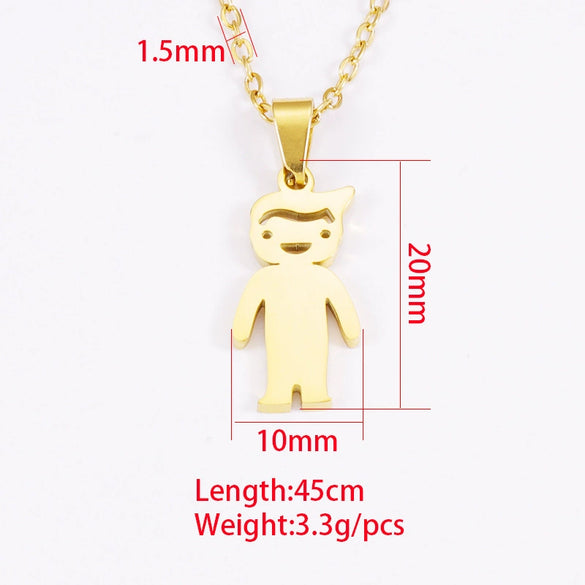 Fashion Necklace Stainless Steel Doll Pendant For Boys And Girls