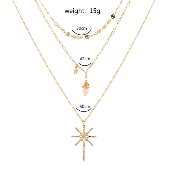 Fashion New Hot Sale Baroque Pearl Drop Pendant Retro Stitching Multilayer Necklace