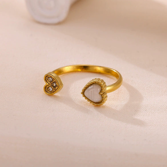 Fashion New Light Luxury Geometric Ins Style Fruit Shaped Inlaid With Gold Stainless Steel And Titanium Steel Zircon Open Ring For Women