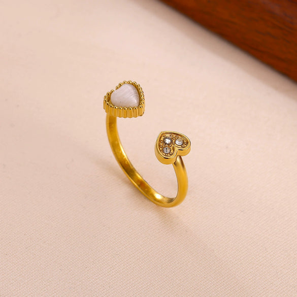 Fashion New Light Luxury Geometric Ins Style Fruit Shaped Inlaid With Gold Stainless Steel And Titanium Steel Zircon Open Ring For Women