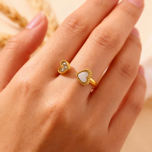 Fashion New Light Luxury Geometric Ins Style Fruit Shaped Inlaid With Gold Stainless Steel And Titanium Steel Zircon Open Ring For Women