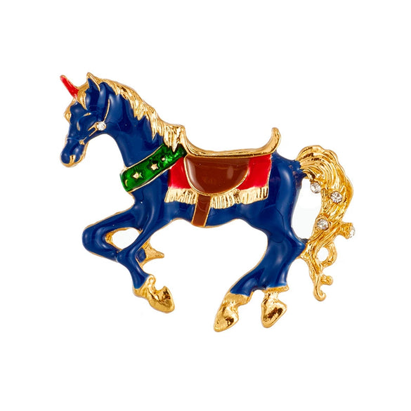 Fashion Niche Creative Retro High End Sense Alloy Oil Drop Enamel War Horse Animal Design Clothing Brooch