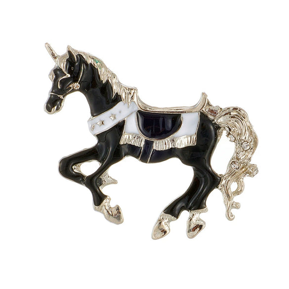 Fashion Niche Creative Retro High End Sense Alloy Oil Drop Enamel War Horse Animal Design Clothing Brooch