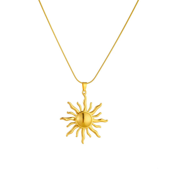 Fashion Niche Design Gold Plated Stainless Steel Sun Totem Pendant Snake Bone Chain Jewelry Necklace For Women