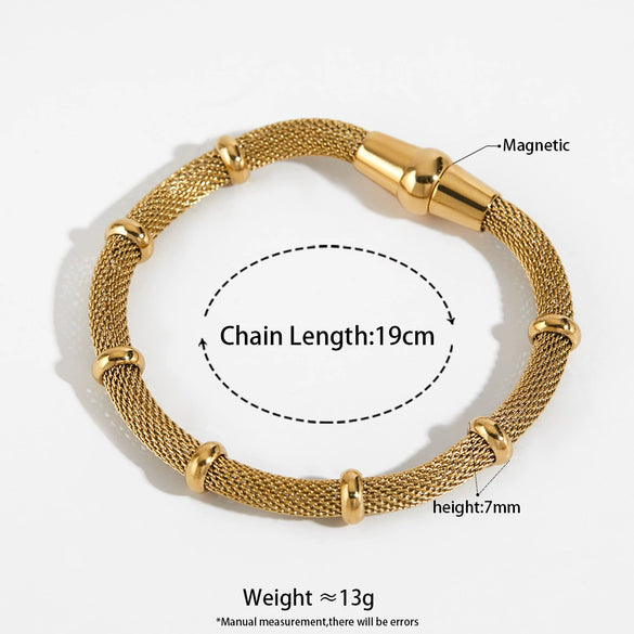 Fashion Niche Design Magnetic Bracelet Necklace With Metallic Mesh Pattern Made Of Round Stainless Steel And Electroplated