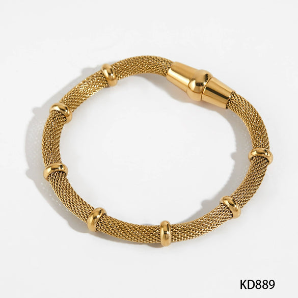 Fashion Niche Design Magnetic Bracelet Necklace With Metallic Mesh Pattern Made Of Round Stainless Steel And Electroplated