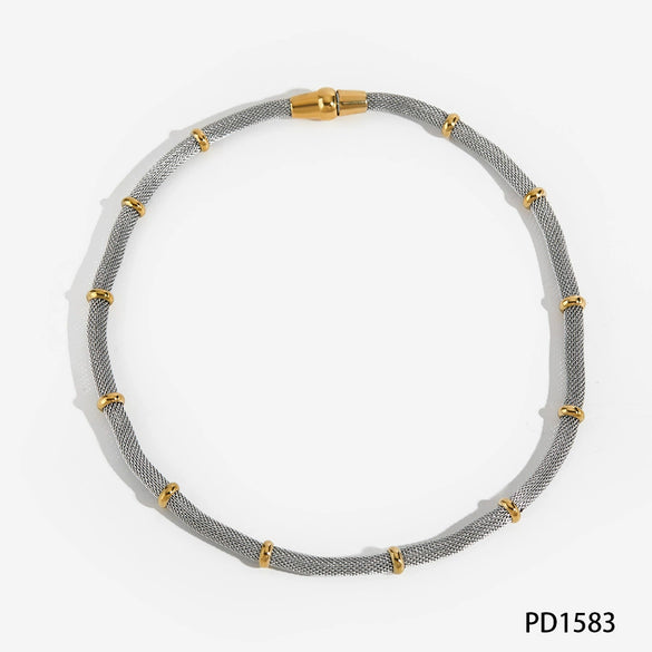 Fashion Niche Design Magnetic Bracelet Necklace With Metallic Mesh Pattern Made Of Round Stainless Steel And Electroplated