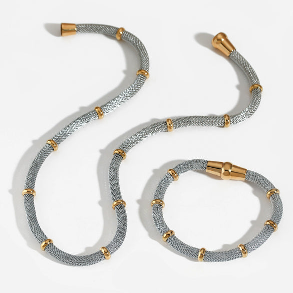 Fashion Niche Design Magnetic Bracelet Necklace With Metallic Mesh Pattern Made Of Round Stainless Steel And Electroplated