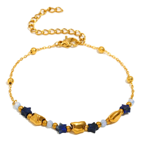 Fashion Niche Design Personality Creative Women's Stainless Steel 18K Gold Plated Bead Fivepointed Star Geometric Bracelet