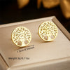 Fashion Niche Design Round Hollow Tree Of Life Pendant Stainless Steel Earrings Necklace Set With Electroplating