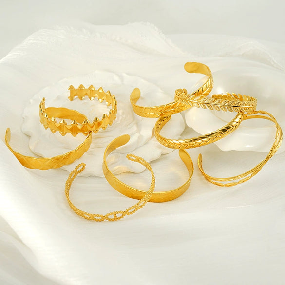 Fashion Niche Design Stainless Steel Gold Plated Wheat Ear Shape Open Bracelet Jewelry