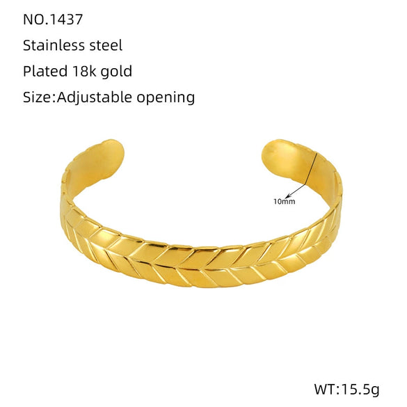 Fashion Niche Design Stainless Steel Gold Plated Wheat Ear Shape Open Bracelet Jewelry