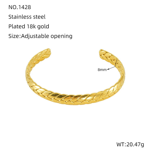 Fashion Niche Design Stainless Steel Gold Plated Wheat Ear Shape Open Bracelet Jewelry