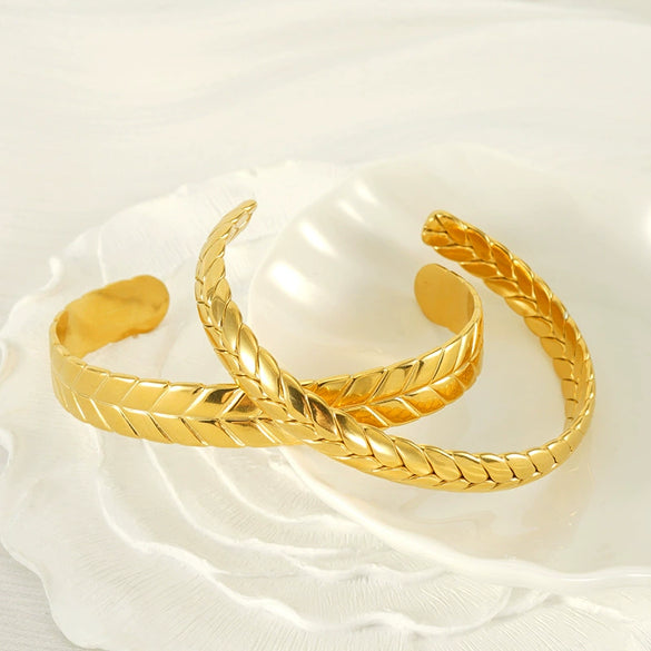 Fashion Niche Design Stainless Steel Gold Plated Wheat Ear Shape Open Bracelet Jewelry
