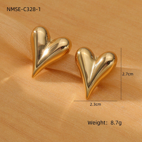 Fashion Niche Design Titanium Steel Heart Earrings For Women With Electroplating Treatment