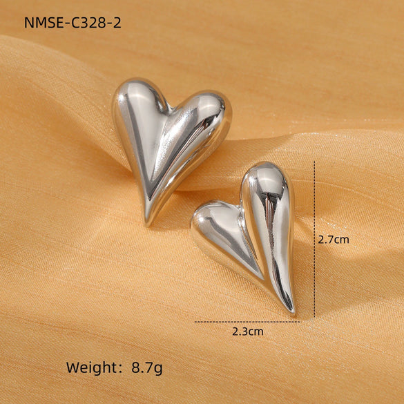 Fashion Niche Design Titanium Steel Heart Earrings For Women With Electroplating Treatment