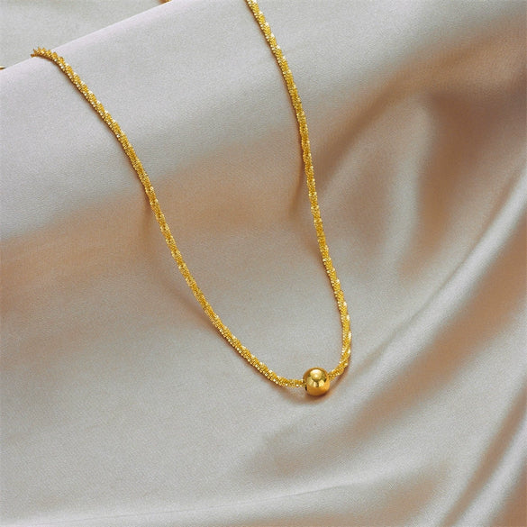 Fashion Niche Design Titanium Steel Round Bead Thread Wave Clavicle Chain With Geometric Pattern And Electroplating For Women