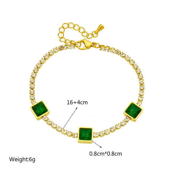 Fashion Niche Diamond Square Emerald Gem Pendant Titanium Steel Jewelry Bracelet With Geometric Pattern And Electroplating Treatment