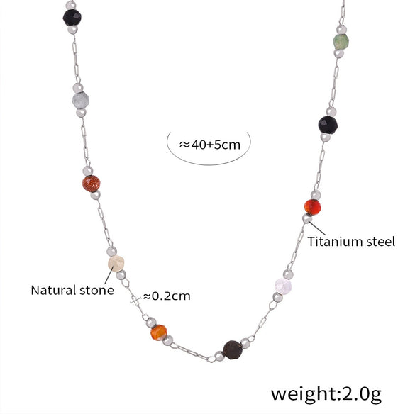 Fashion Niche Geometric Natural Stone Beaded Titanium Steel Electroplated Jewelry Suit For Unisex