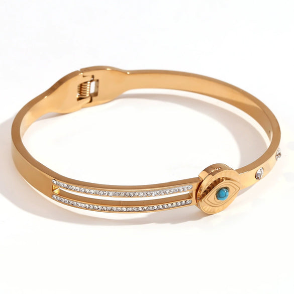 Fashion Niche Popular Stainless Steel Bracelet 18K Gold Plated Microset Devil's Eye Spring Buckle Geometric Style