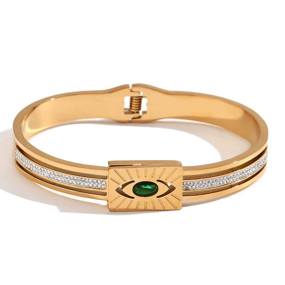 Fashion Niche Popular Stainless Steel Bracelet 18K Gold Plated Microset Devil's Eye Spring Buckle Geometric Style
