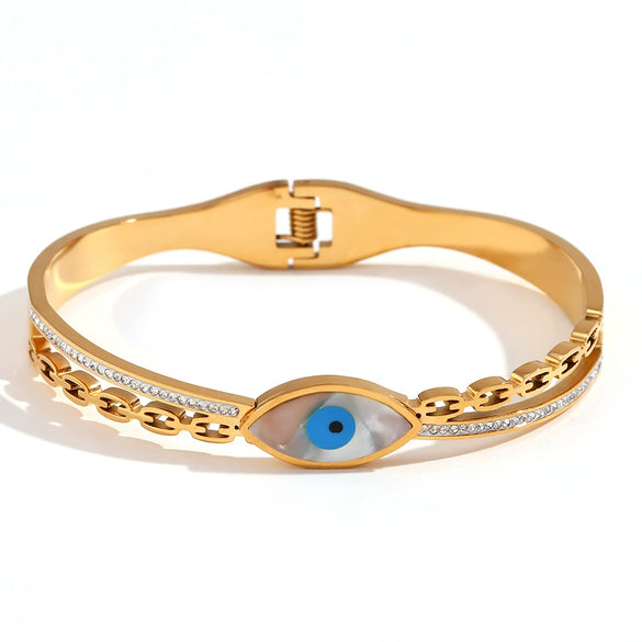 Fashion Niche Popular Stainless Steel Bracelet 18K Gold Plated Microset Devil's Eye Spring Buckle Geometric Style