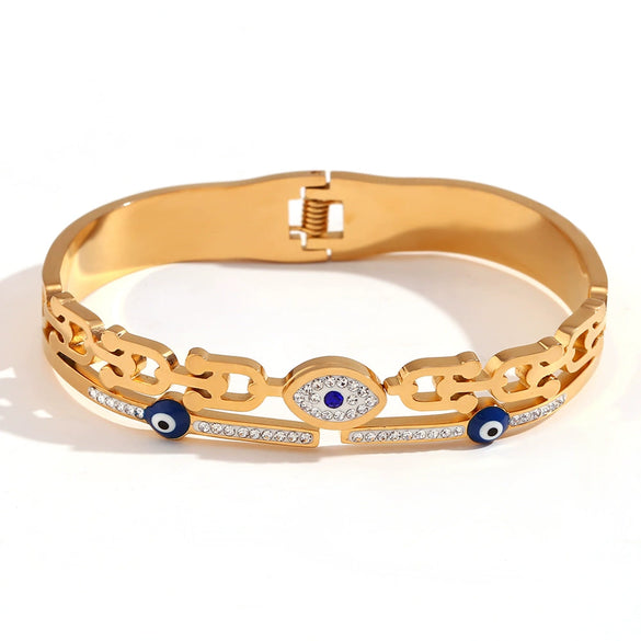 Fashion Niche Popular Stainless Steel Bracelet 18K Gold Plated Microset Devil's Eye Spring Buckle Geometric Style