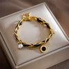 Fashion Niche Simple Retro Pendant Steel Leather Chain Bracelet With Round Shape And Electroplated Finish