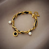Fashion Niche Simple Retro Pendant Steel Leather Chain Bracelet With Round Shape And Electroplated Finish