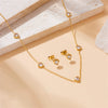 Fashion Niche Transparent Love Accessories Gold Plated Stainless Steel Chain Bracelet Earrings Necklace Set With Rhinestones Love Water Drops Bells Pattern Electroplating