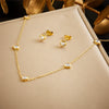 Fashion Niche Transparent Love Accessories Gold Plated Stainless Steel Chain Bracelet Earrings Necklace Set With Rhinestones Love Water Drops Bells Pattern Electroplating
