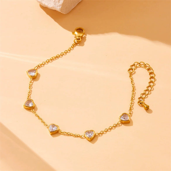 Fashion Niche Transparent Love Accessories Gold Plated Stainless Steel Chain Bracelet Earrings Necklace Set With Rhinestones Love Water Drops Bells Pattern Electroplating