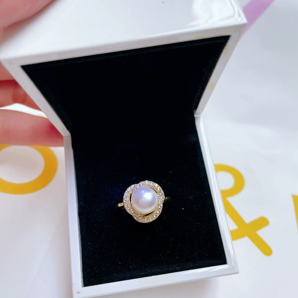 Fashion Noble Freshwater Pearl Zircon Women's Copper Gold Plated Ring