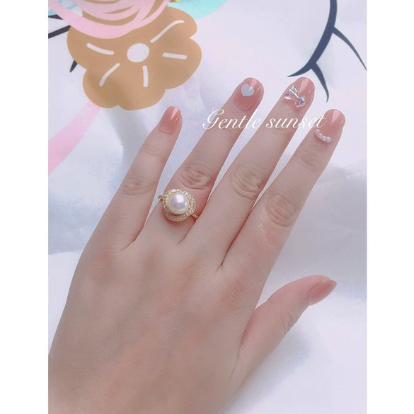 Fashion Noble Freshwater Pearl Zircon Women's Copper Gold Plated Ring